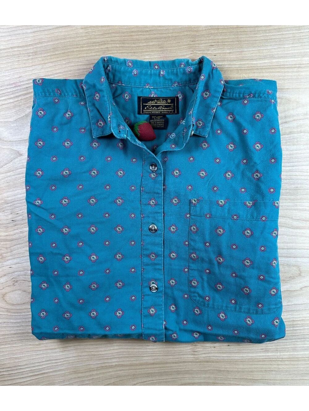Vintage 90s Eddie Bauer button up shirt floral teal large 100% cotton outdoor